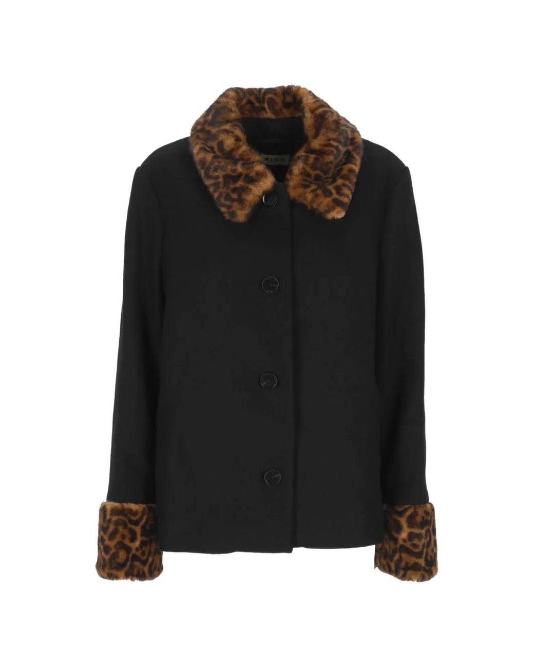 Rixo Black Aldith Leopard-Trim Jacket