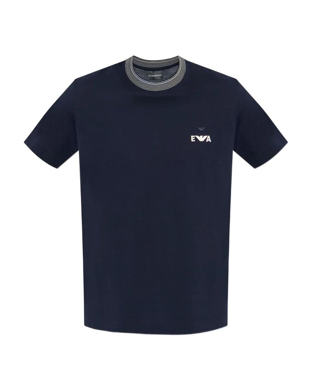 Emporio Armani Blue Logo Ribbed-Collar T-Shirt for men