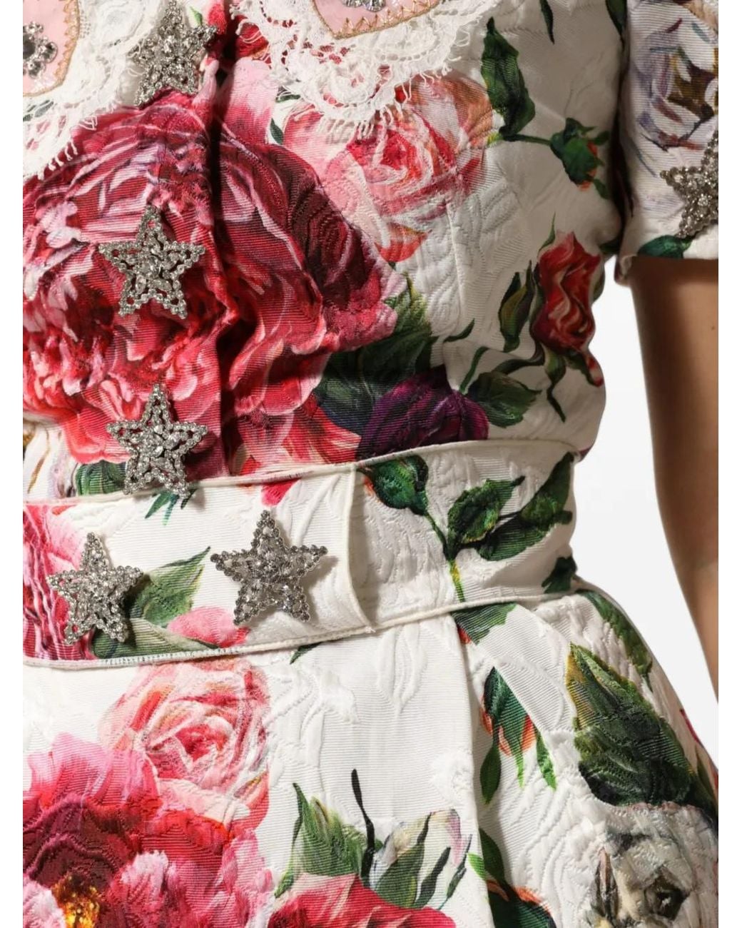Dolce & Gabbana Red Floral-Print Lace-Collar Mini Dress