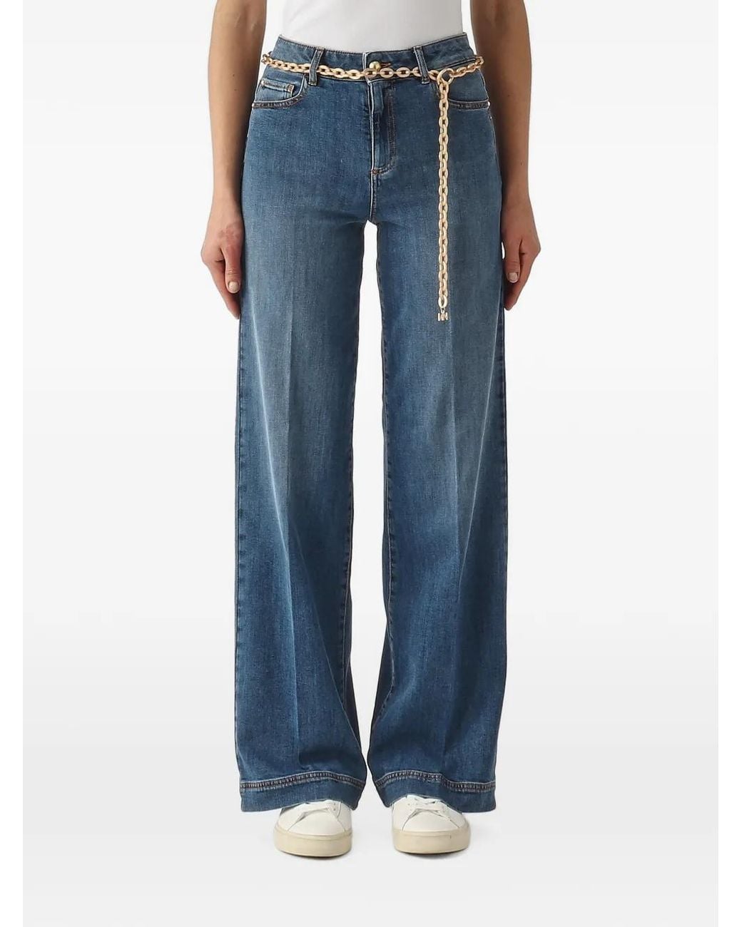 Nenette Blue Scotch Chain-Belt Wide-Leg Jeans