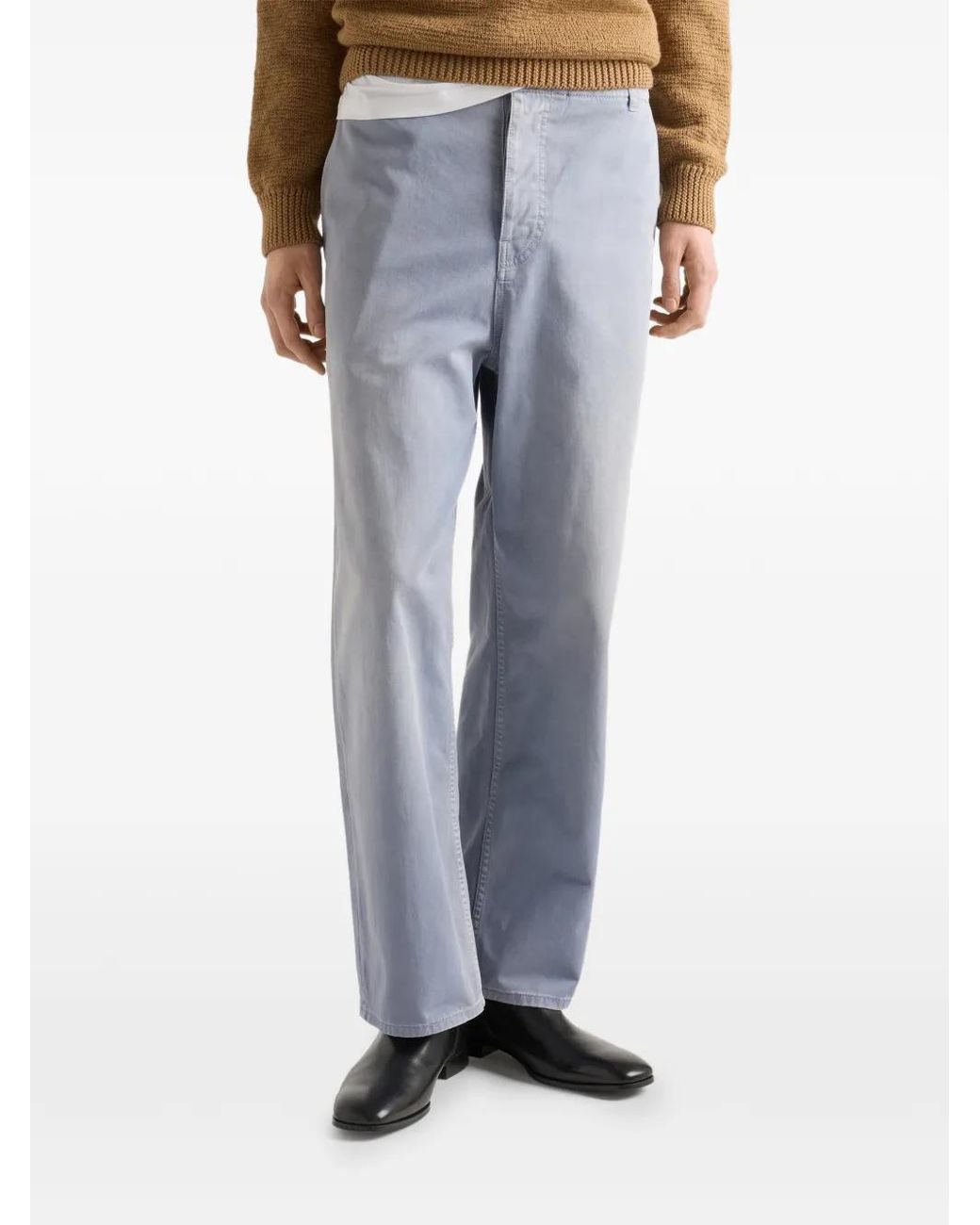 Prada Blue Logo-Patch Chino Trousers for men