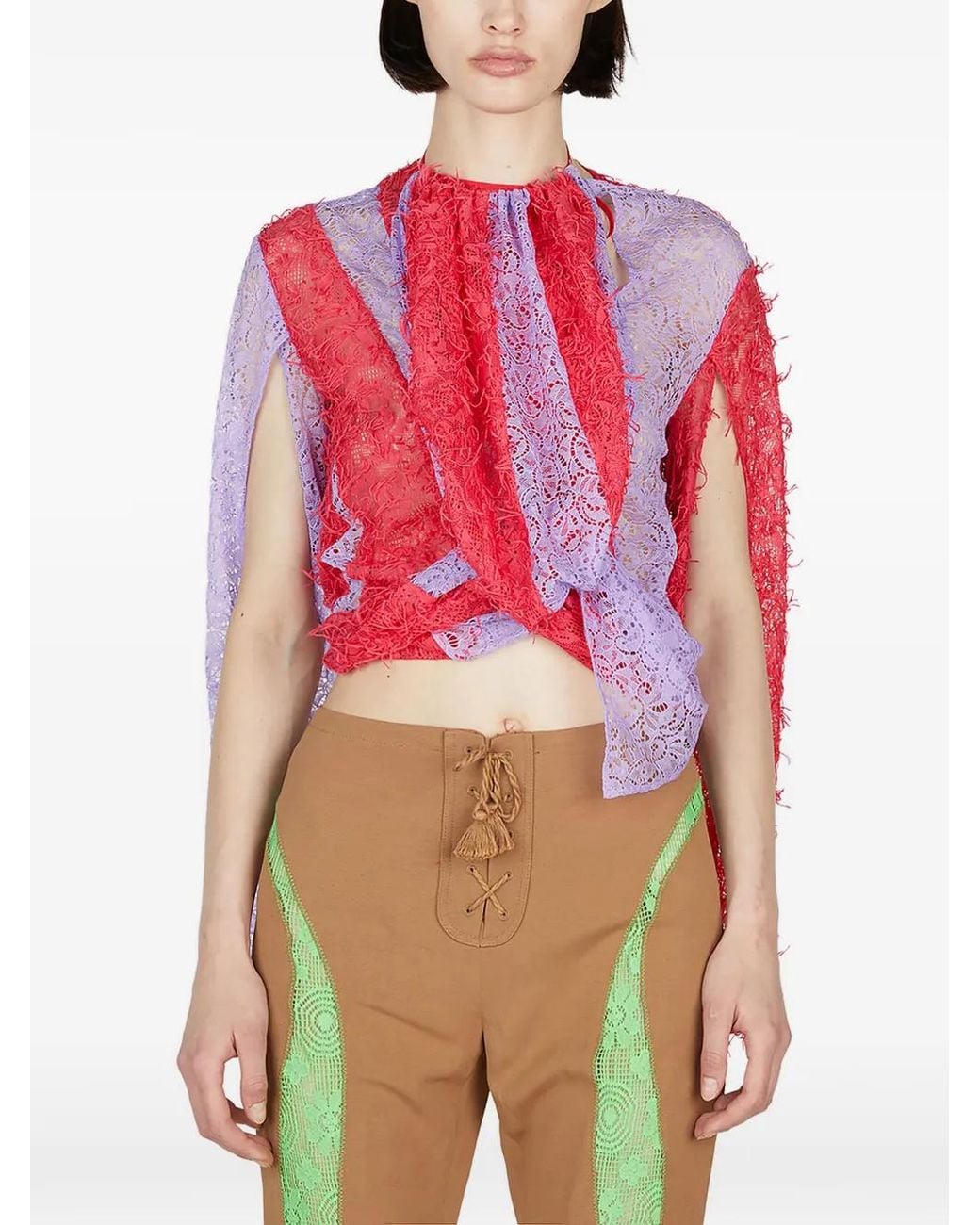 Kiko Kostadinov Red Lace Draped Top