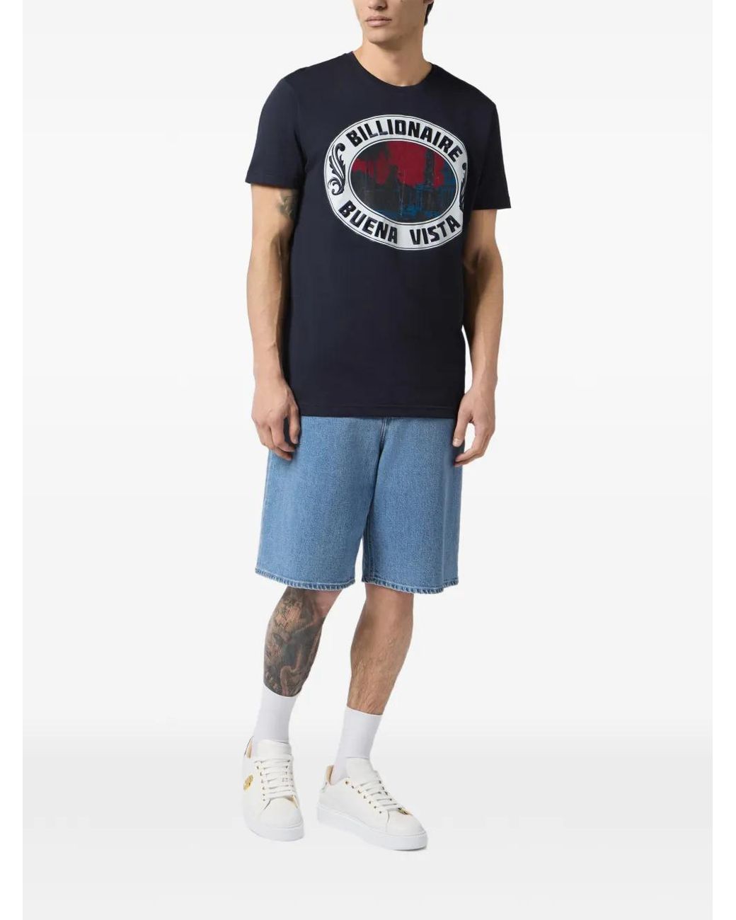 Billionaire Blue Bb Signature Logo-Patch Shorts for men
