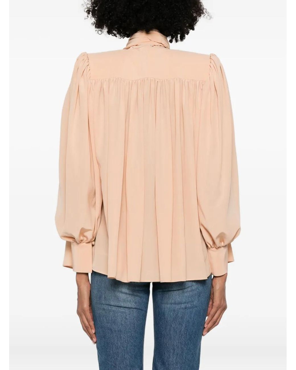 Chloé Natural Pussy-Bow Long-Sleeve Blouse