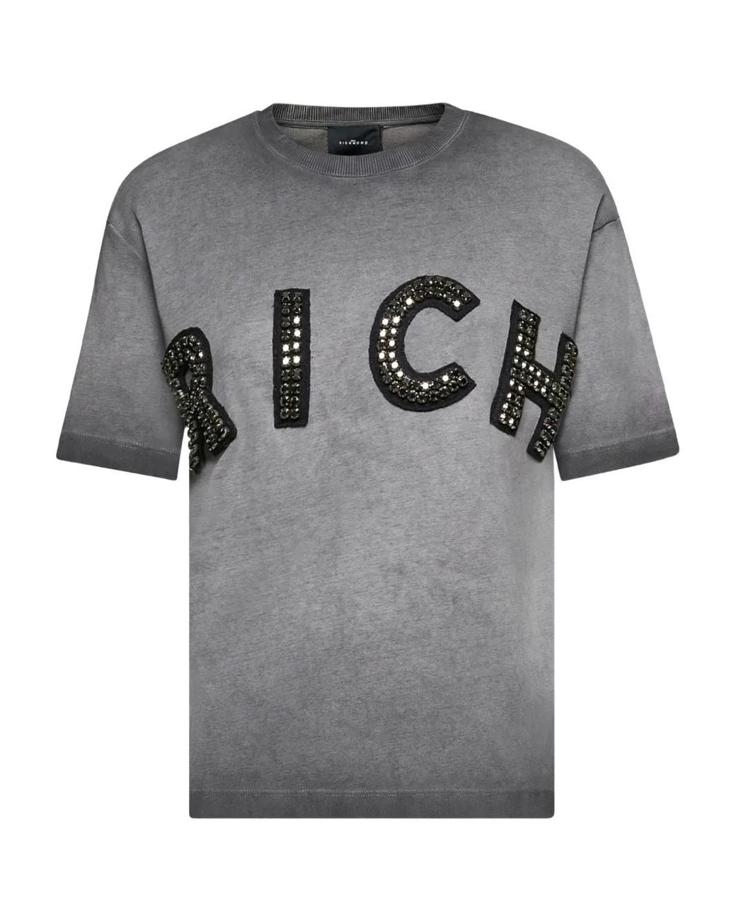John Richmond Gray Embellished Logo T-Shirt