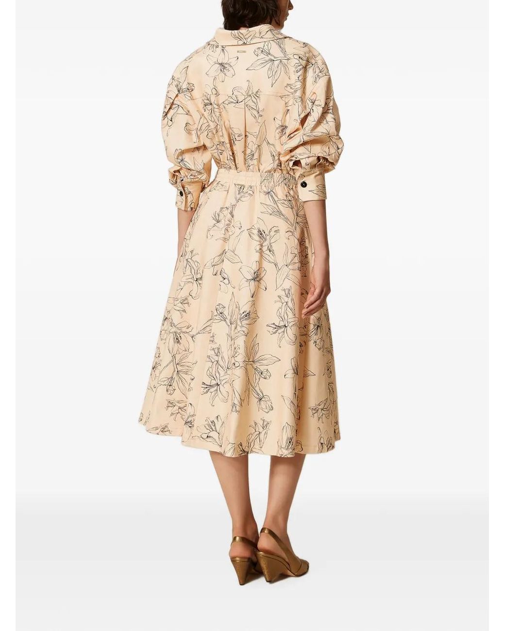 Twinset Natural Midi Bull Skirt With Floral Print