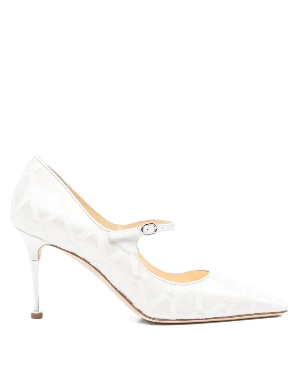Manolo Blahnik White Aleka Geometric-Pattern Strap Pumps