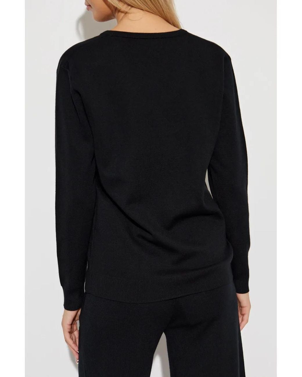 Max Mara Black V-Neck Wool Knit Top