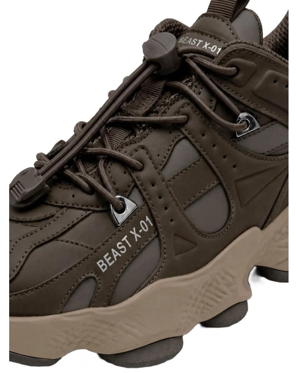 Philipp Plein Brown Runner Beast X-01 Panelled Sneakers