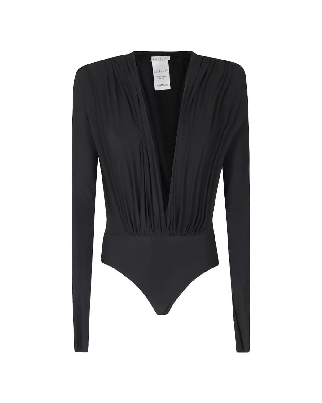 Amazuìn Black Rasha Ruched Long-Sleeved Bodysuit