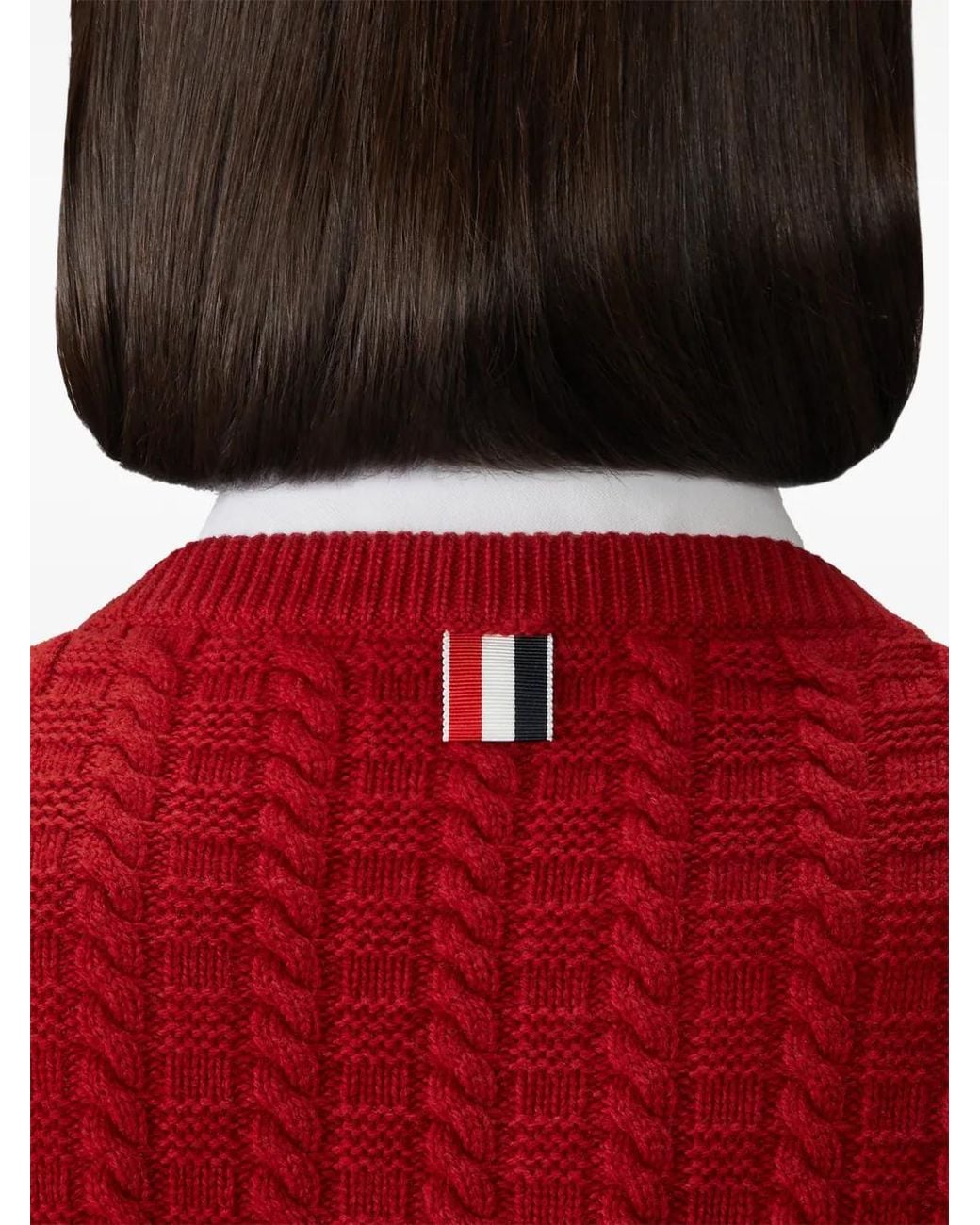 Thom Browne Red Merino-Wool 4-Bar Intarsia Anchor Pullover