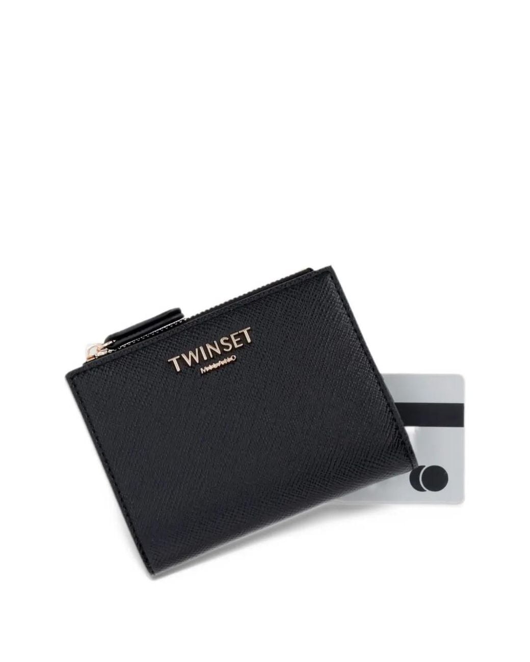 Twinset Black Logo-Lettering Cross-Grain Wallet