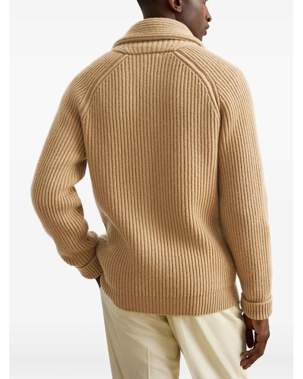 Ralph Lauren Natural Shawl-Collar Ribbed Cardigan for men