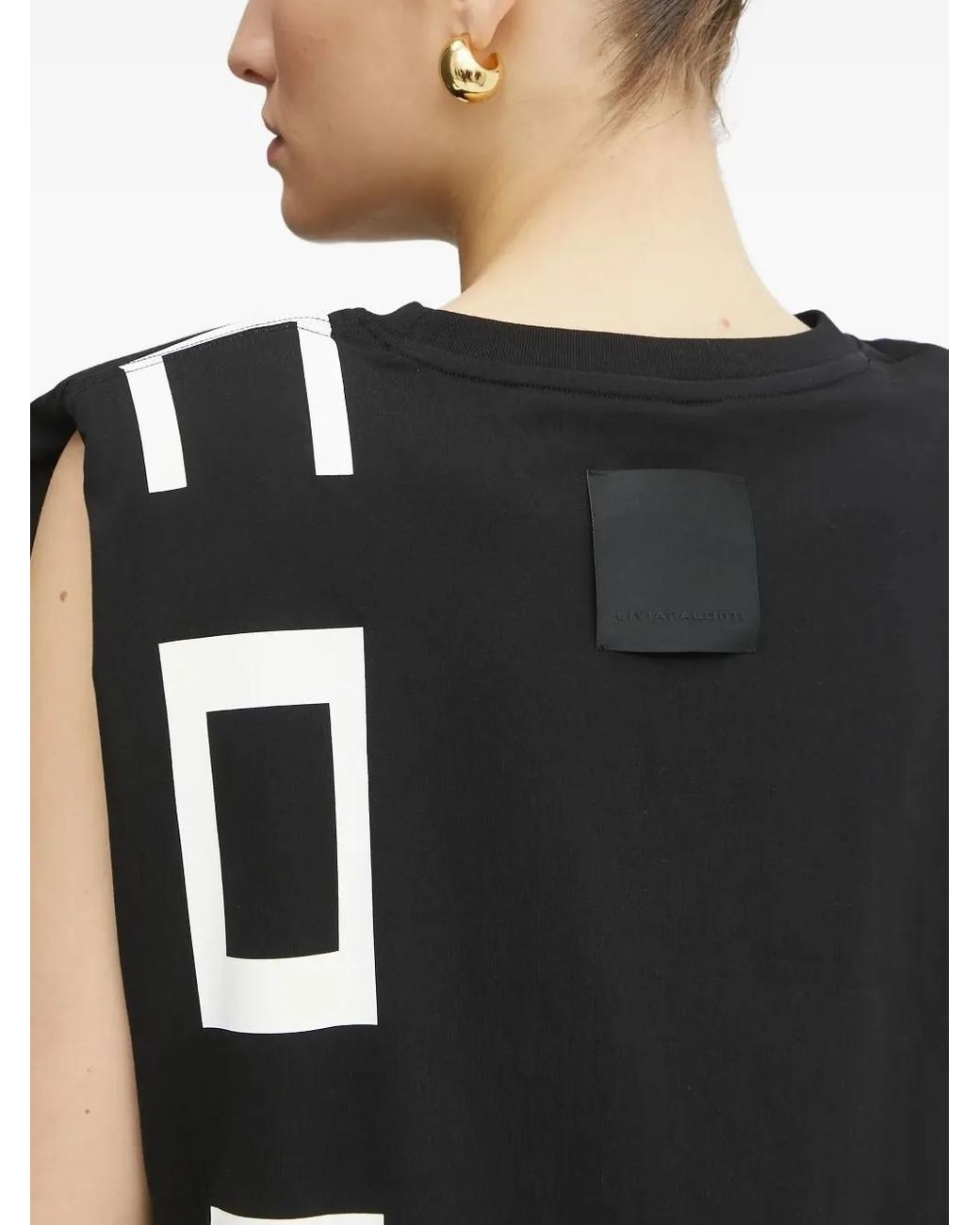 Liviana Conti Black Padded-Shoulder Logo Top