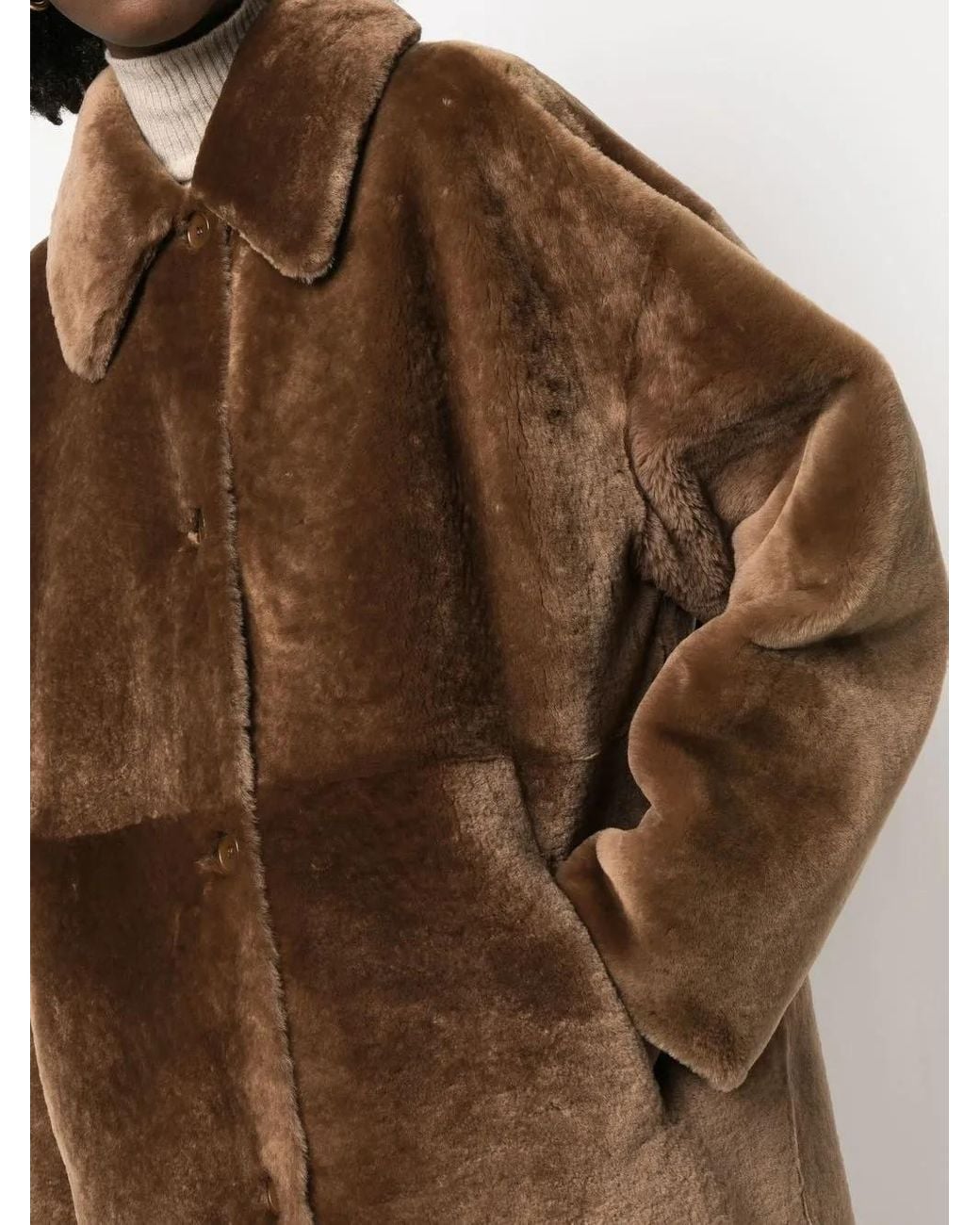 Liska Brown Single-Breasted Shearling Coat