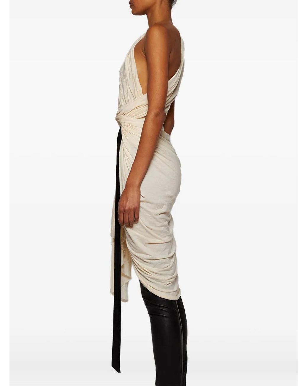 Rick Owens Natural Fog Asymmetric Draped Dress