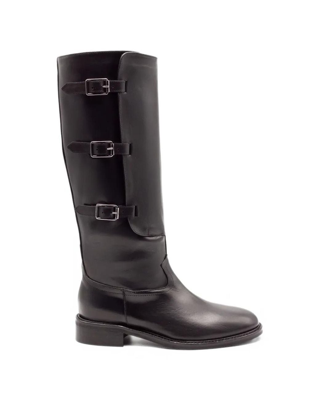 Julie Dee Black Buckle-Strap Biker Boots