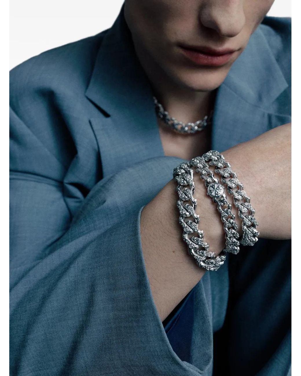 Emanuele Bicocchi Blue Engraved Flourish Chain Bracelet
