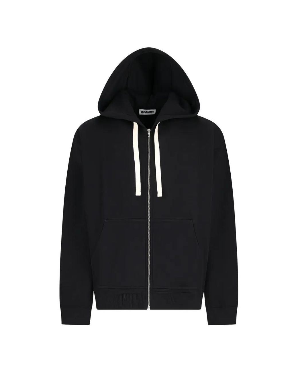 Jil Sander Black Zip-Up Drawstring Hoodie for men