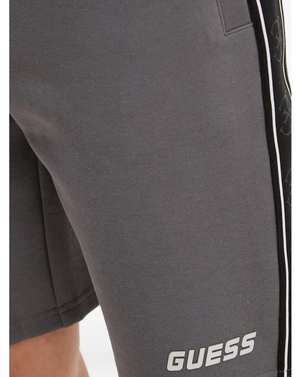 Guess Gray Logo-Detail Striped Cotton Shorts for men