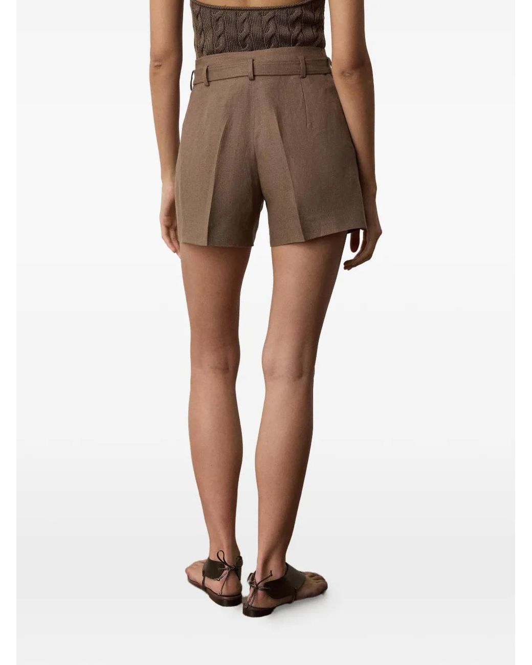 Ralph Lauren Brown Short Denise À Taille Ceinturée