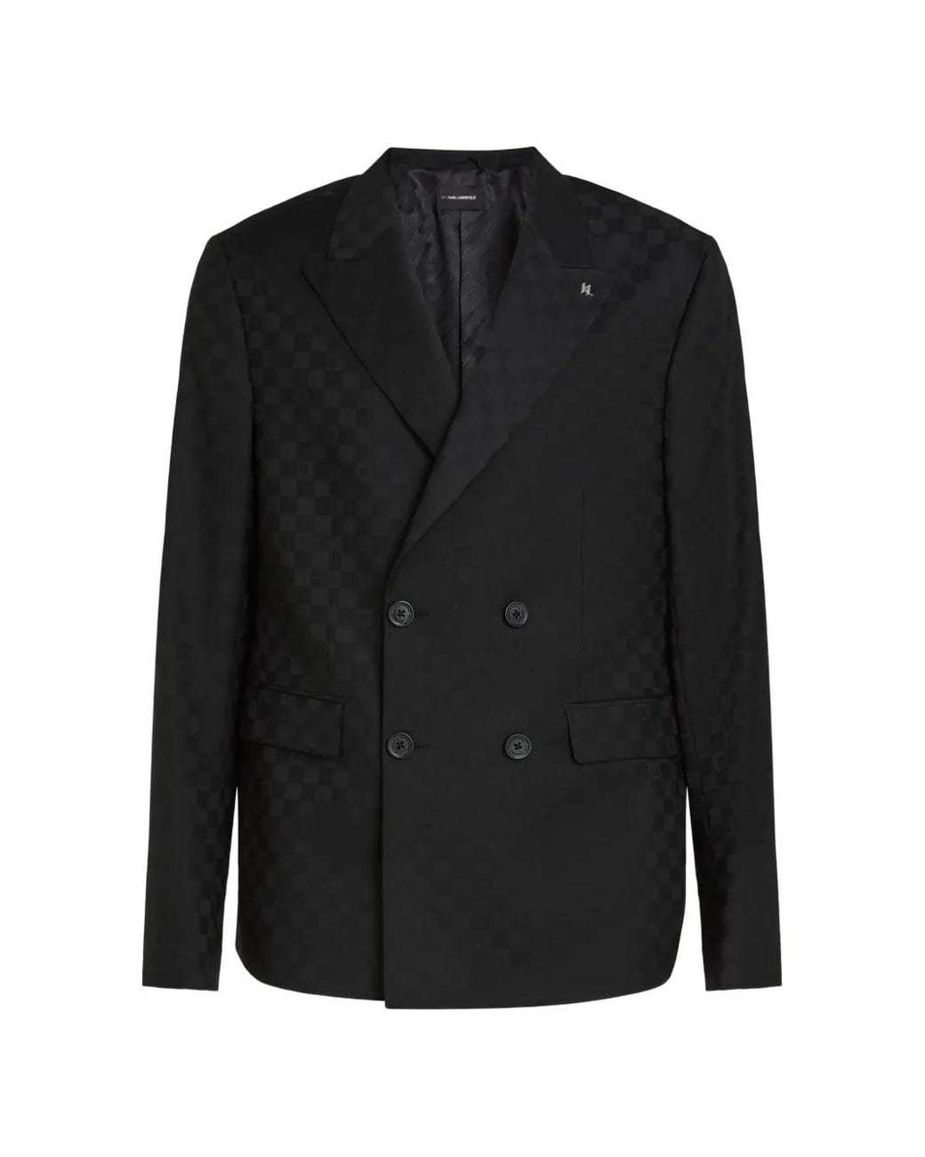 Karl Lagerfeld Black Checked Double-Breasted Blazer for men