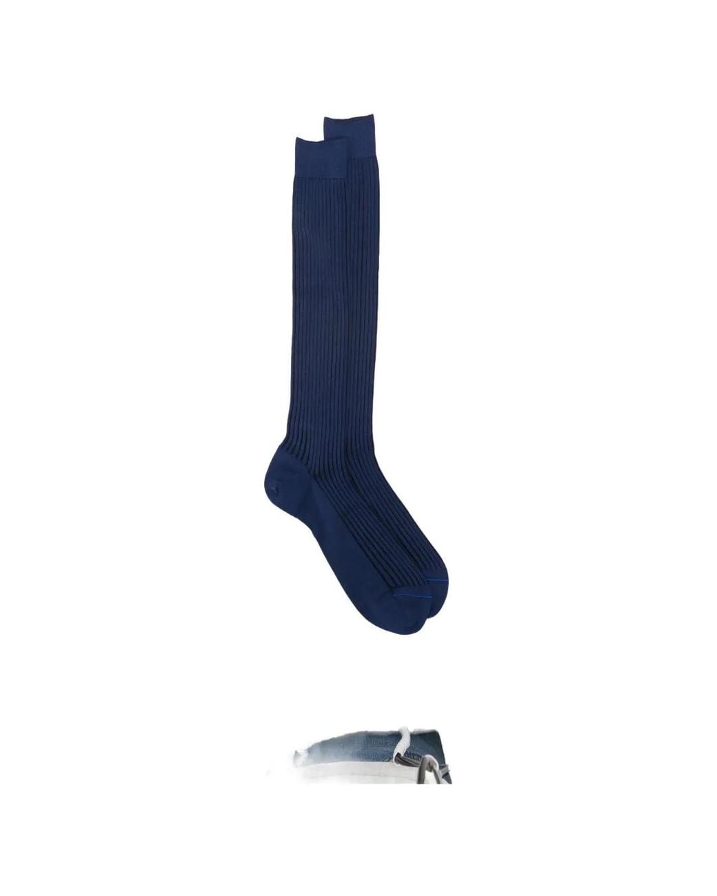 ANT45 Blue Menfi Long Ribbed-Knit Socks for men