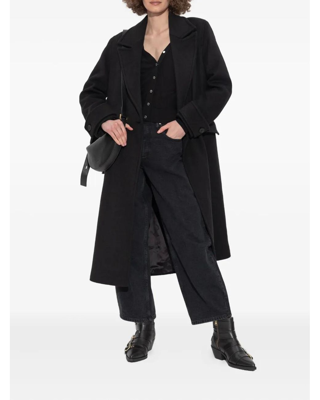 AllSaints Black Double-Breasted Lapel Coat