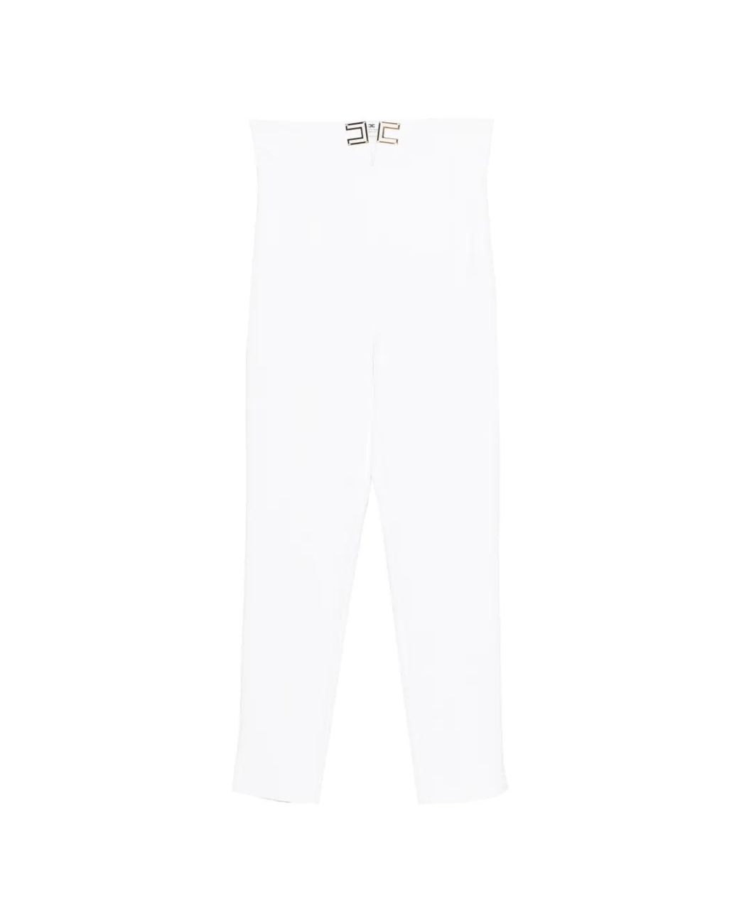 Elisabetta Franchi White Pantalon En Crêpe Stretch À Logo