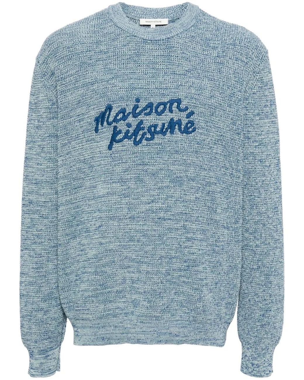 Maison Kitsuné Blue Handwriting Logo-Embroidered Jumper for men