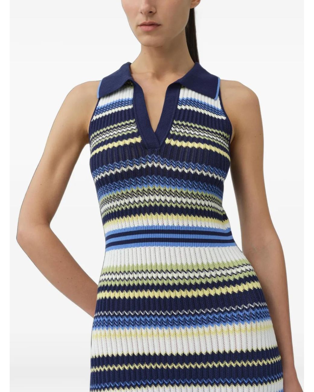 Jonathan Simkhai Blue Robe Mi-Longue Kerrin À Chevrons