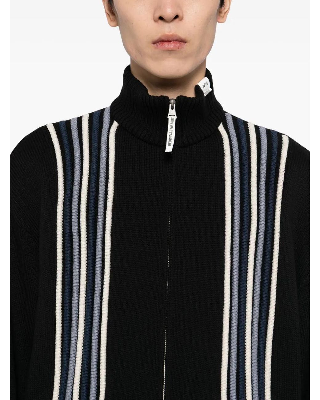 Maison Mihara Yasuhiro Black Stripe-Detail High-Neck Cardigan for men