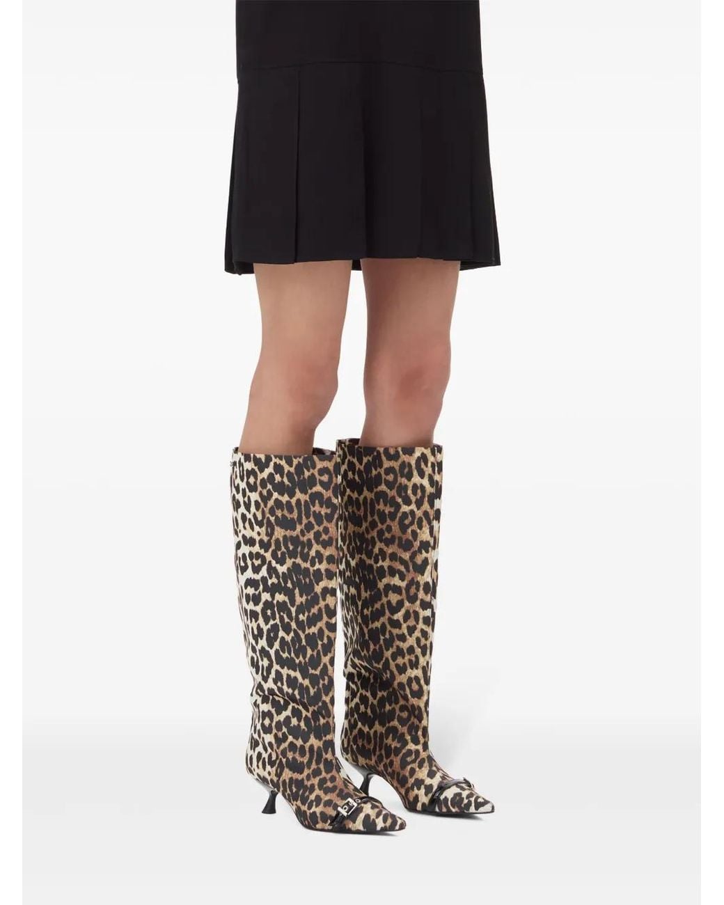 Ganni Brown Animal Print Fabric Boots