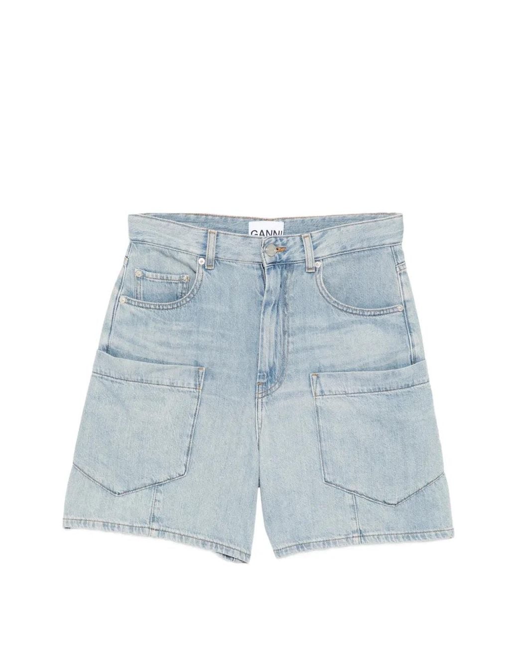 Ganni Blue Patch-Pocket Denim Shorts