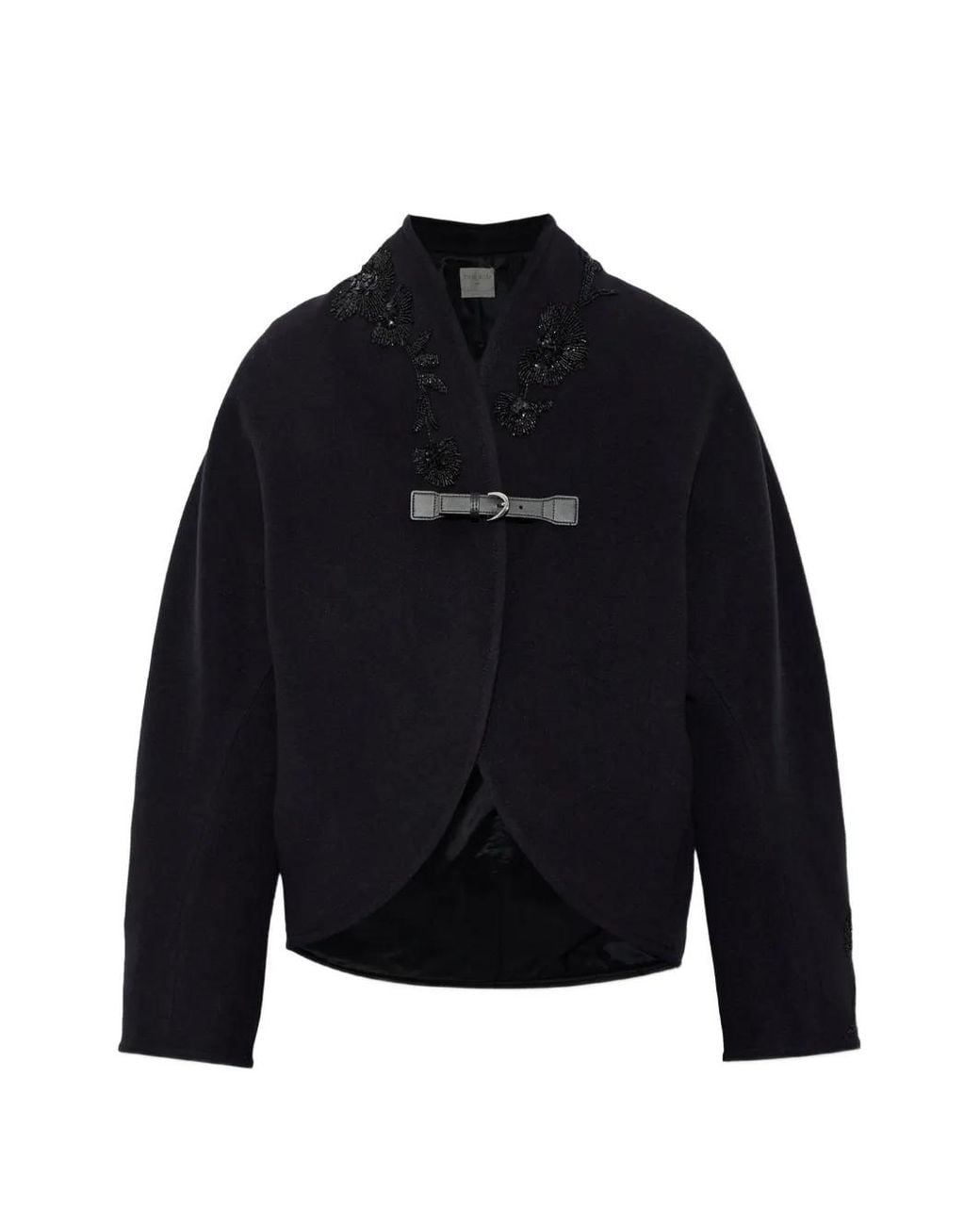 Forte_forte Blue Bead-Embellished Buckle-Fastening Jacket