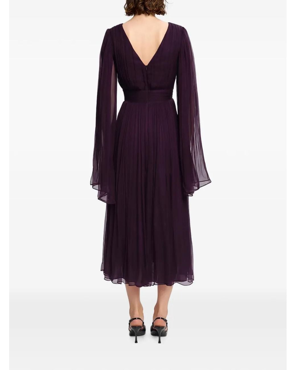 Framboise Purple V-Neck Pleated Silk Midi Dress