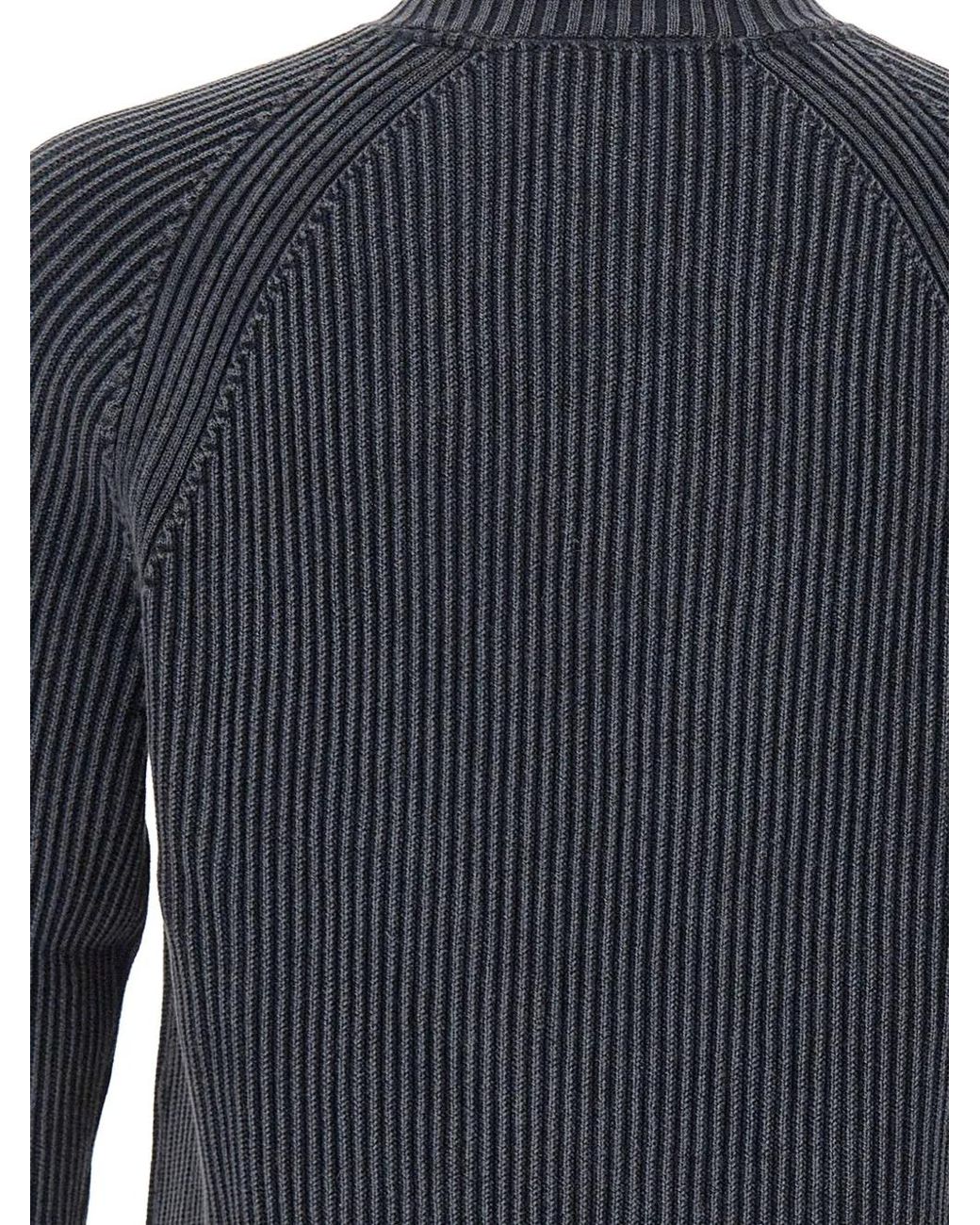 Rrd Blue Cotton 7 Techno Wash Half-Zip Rib-Knit Sweater for men
