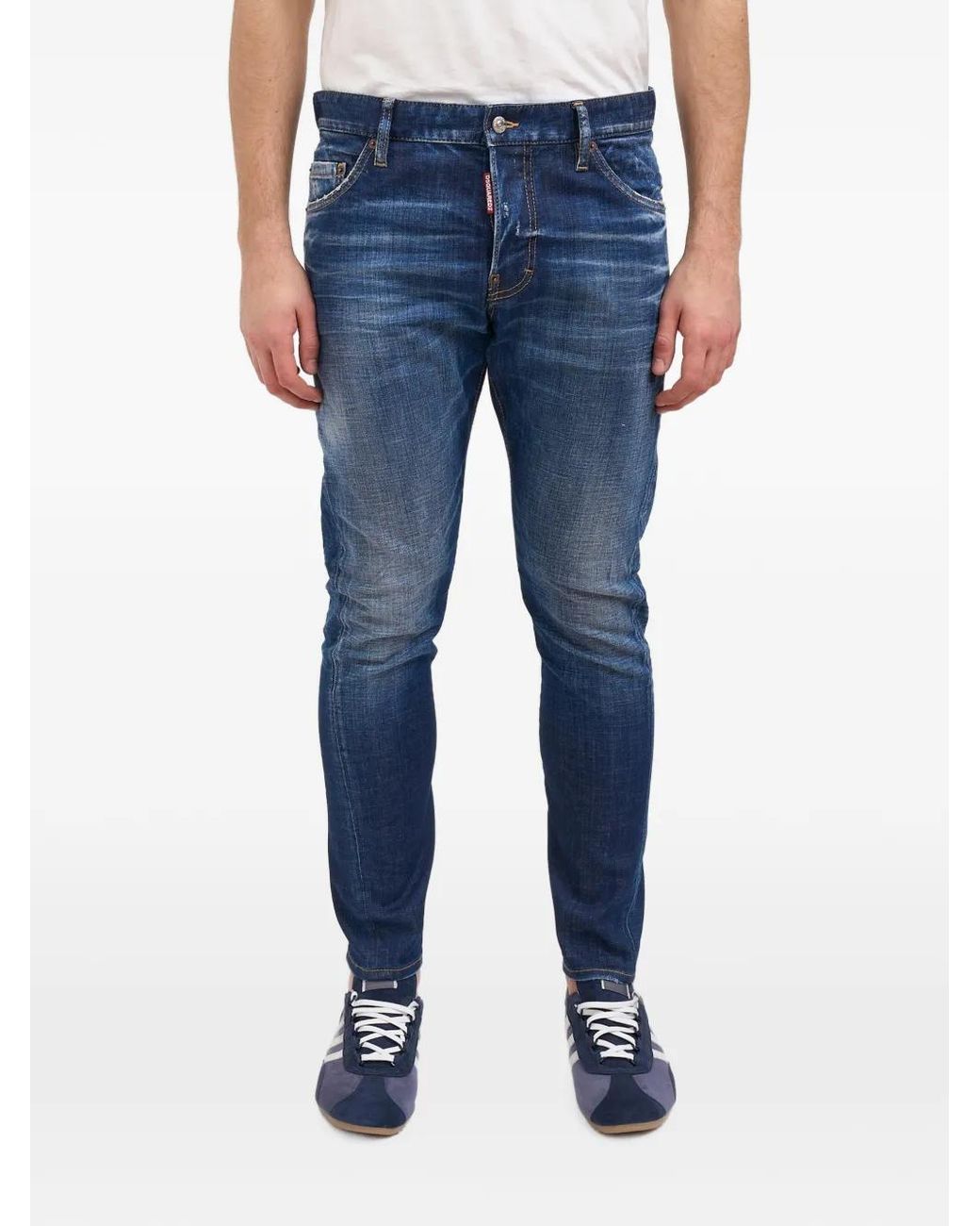DSquared² Blue Kawaii Whiskered-Effect Jeans for men