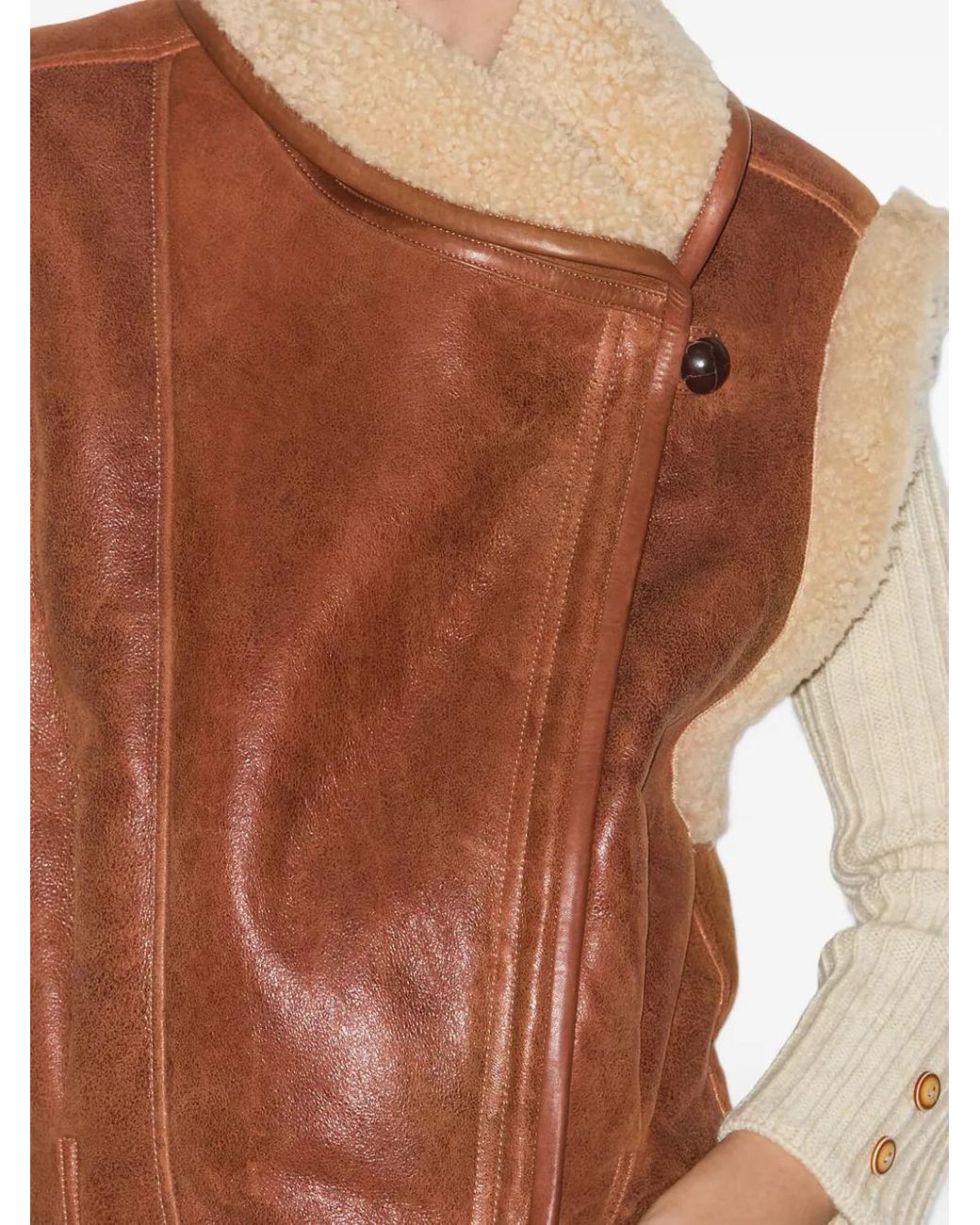 Isabel Marant Brown Cropped Leather Jacket With Plush Shearling Detailing