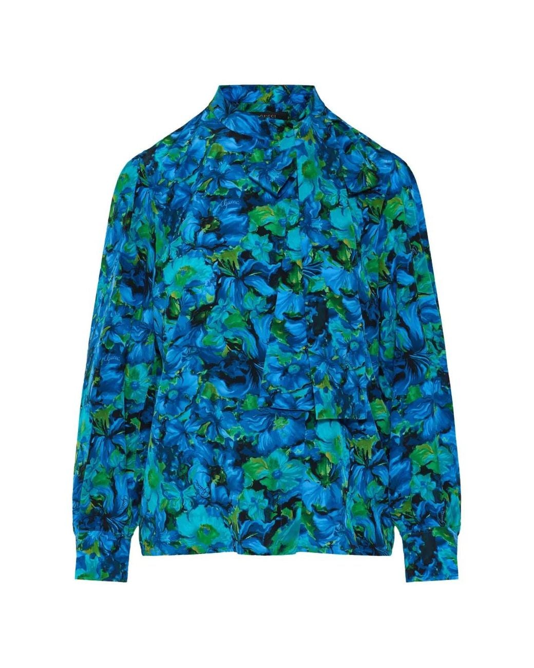 Gucci Blue Printed Silk Crêpe De Chine Shirt