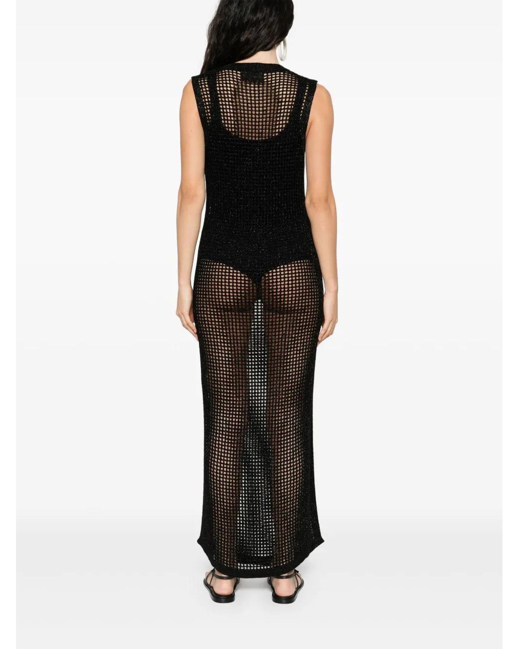Mc2 Saint Barth Black Eileen Open-Knit Maxi Dress