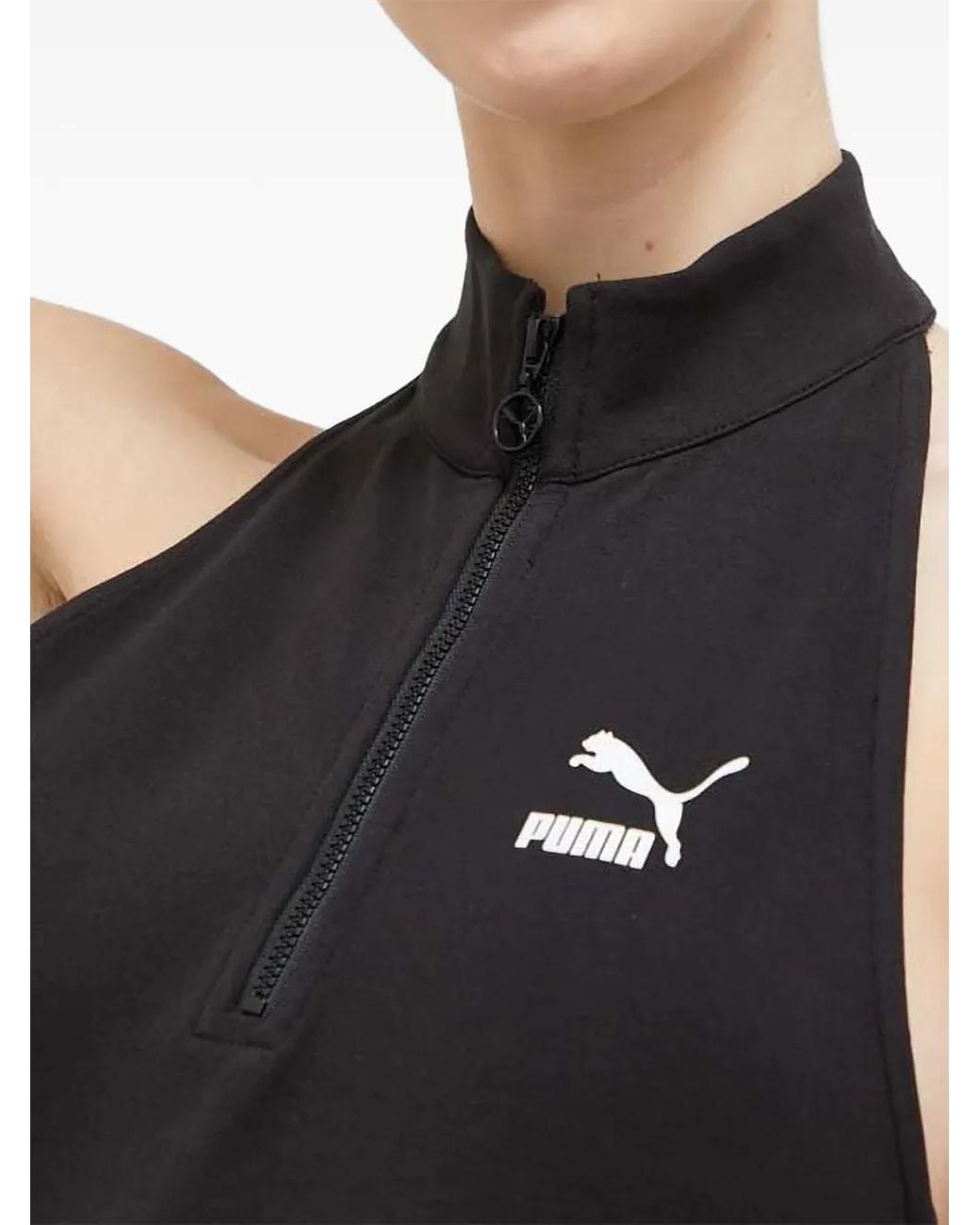 PUMA Black T7 Side-Stripe Zip-Up Mini Dress