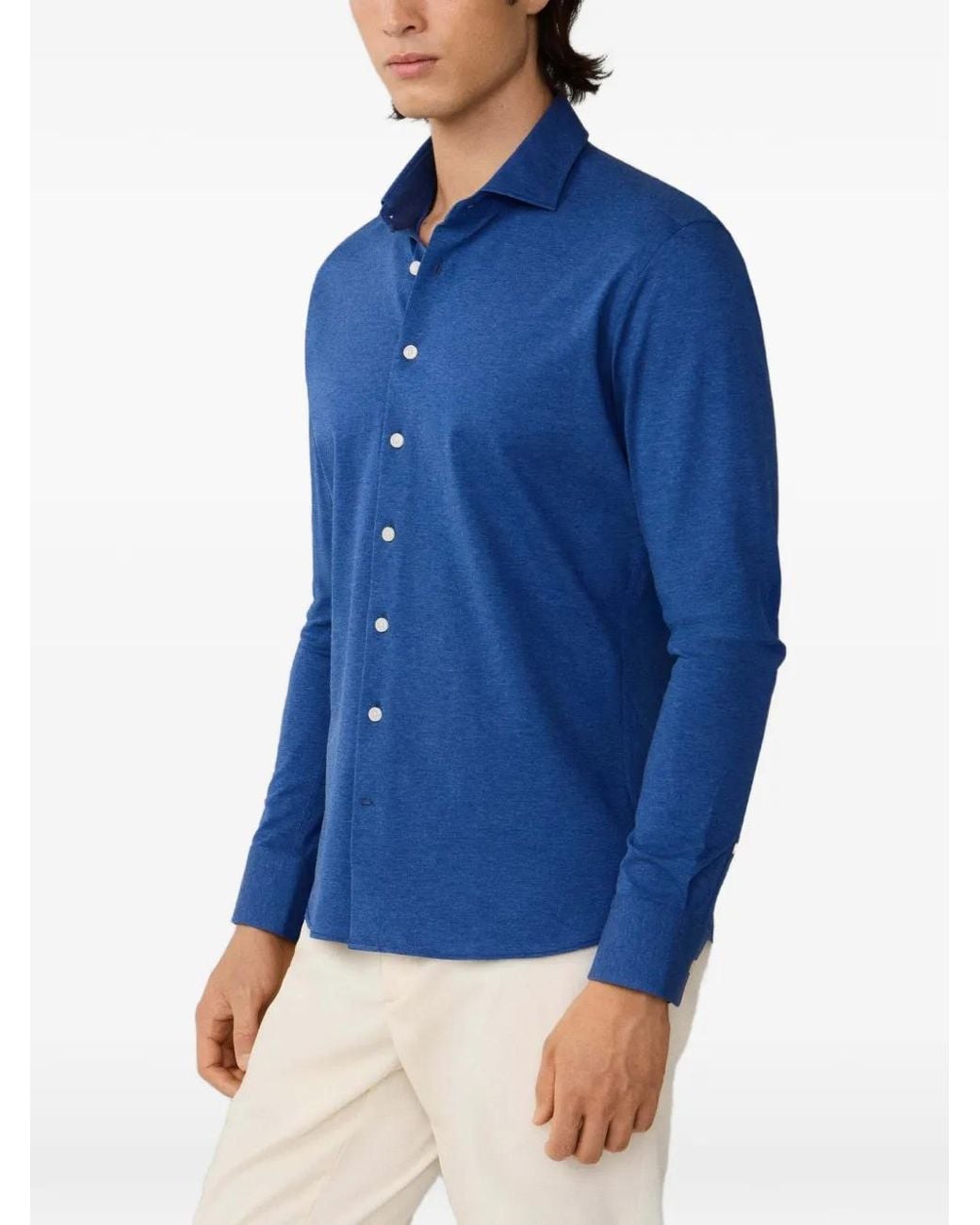 Hackett Blue Kent-Collar Pique-Jersey Shirt for men