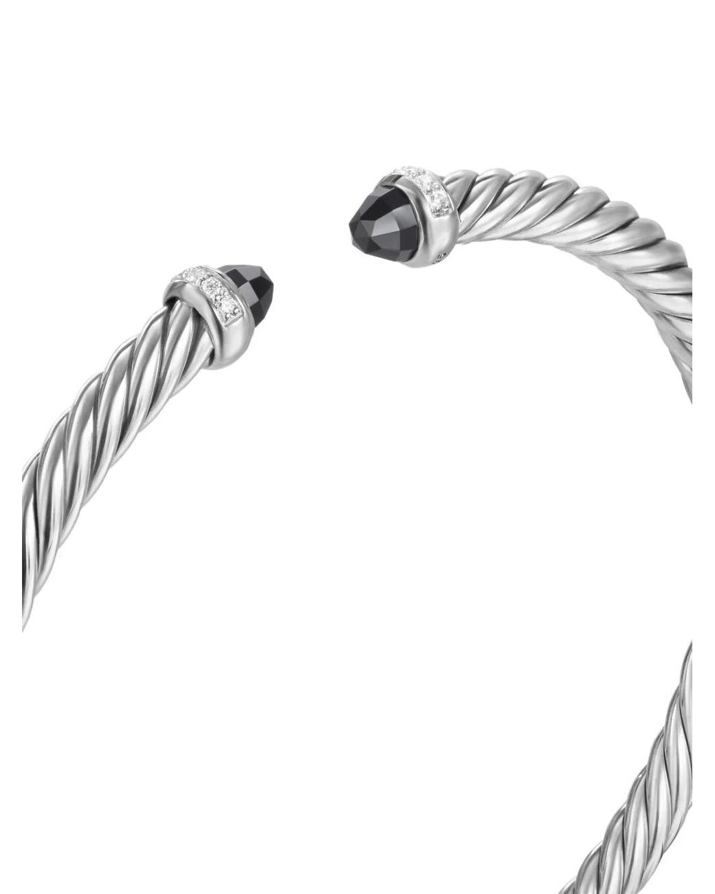 David Yurman White Sterling Cablespira Flex Diamond Bracelet (4Mm)