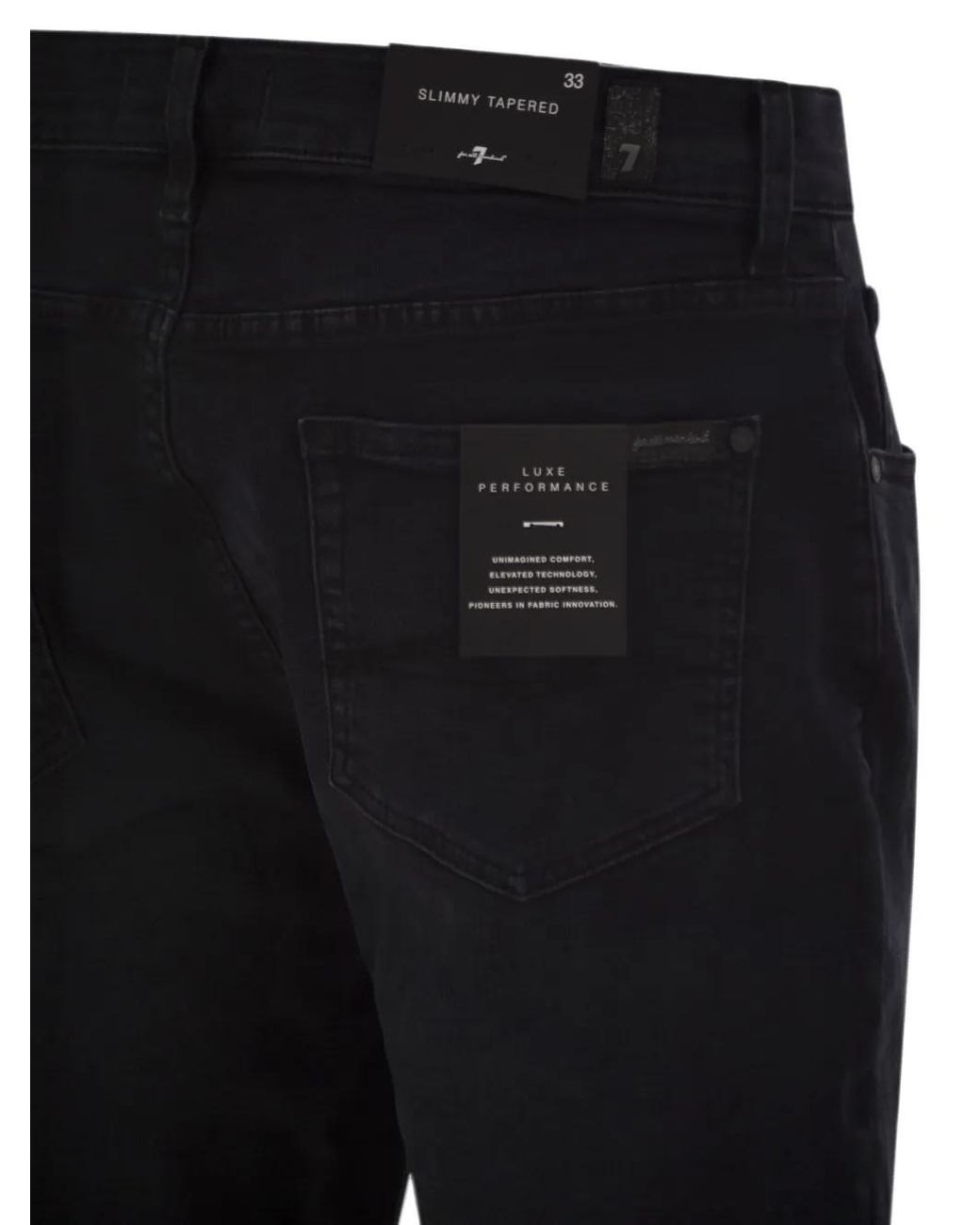 7 For All Mankind Black Slimmy Tapered Jeans for men