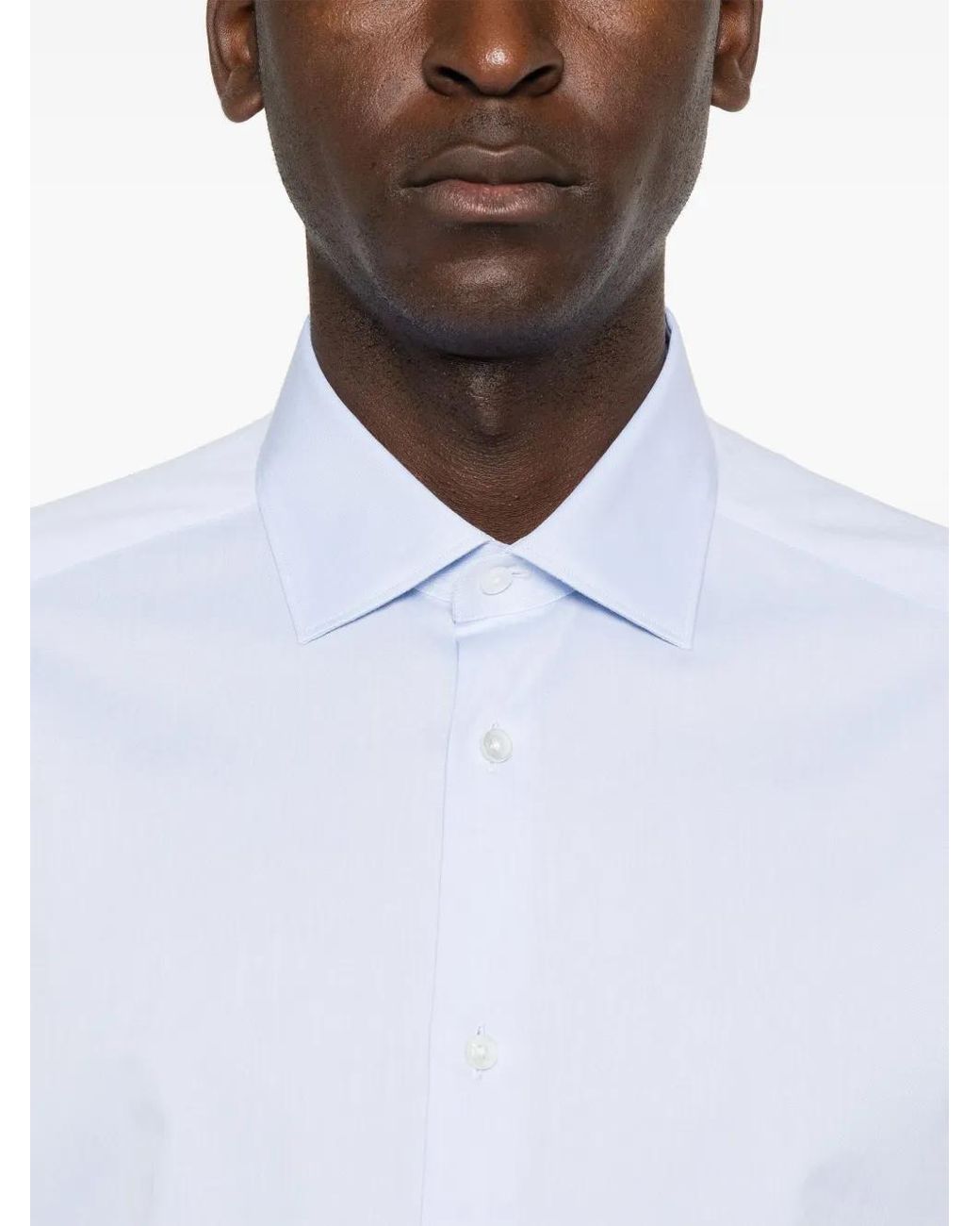 Zegna White Textured Cotton Spread-Collar Shirt for men