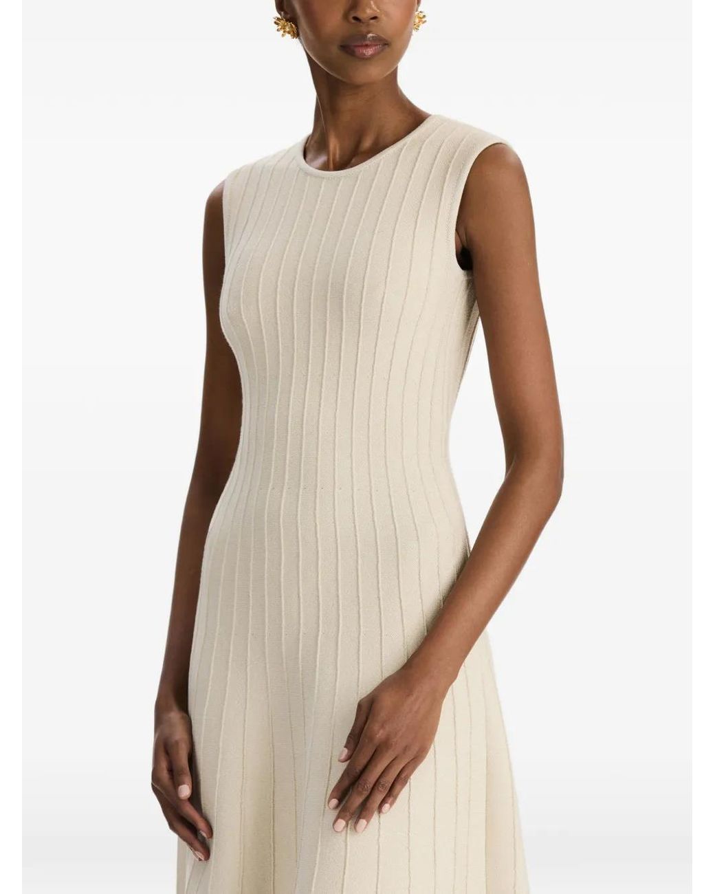 Oscar de la Renta White Ottoman Knitted A-Line Midi Dress