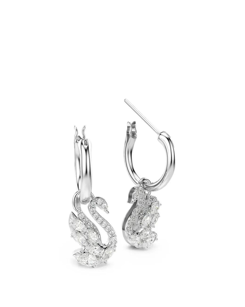 Swarovski White Swan-Motif Drop Earrings