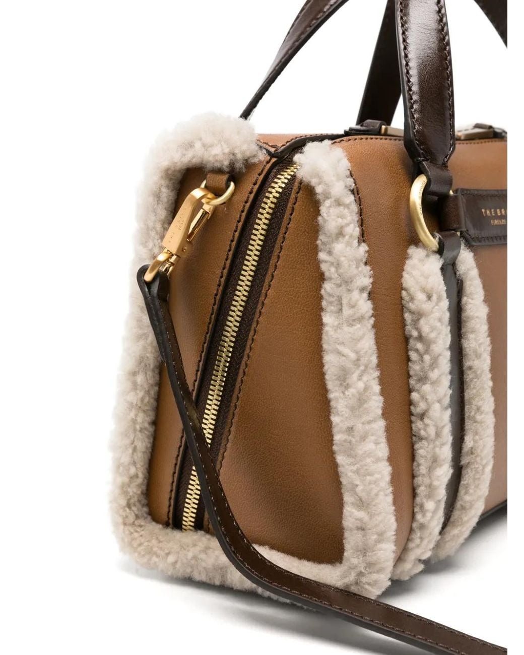 The Bridge Brown Shearling-Trim Leather Tote Bag