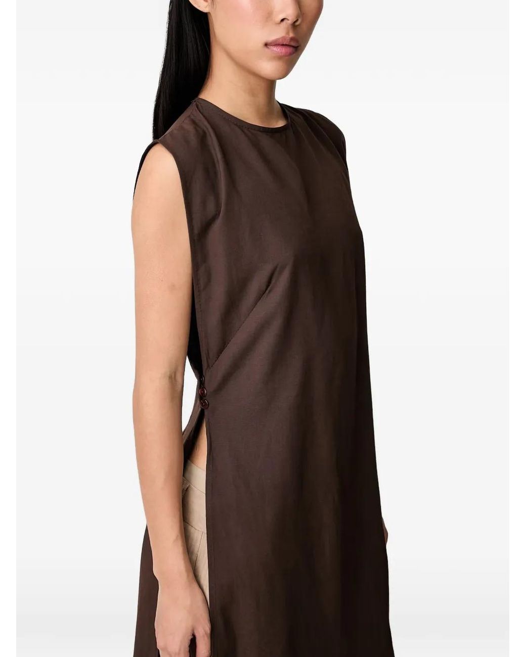 ViCOLO Brown Blouse Sans Manches À Fente Latérale